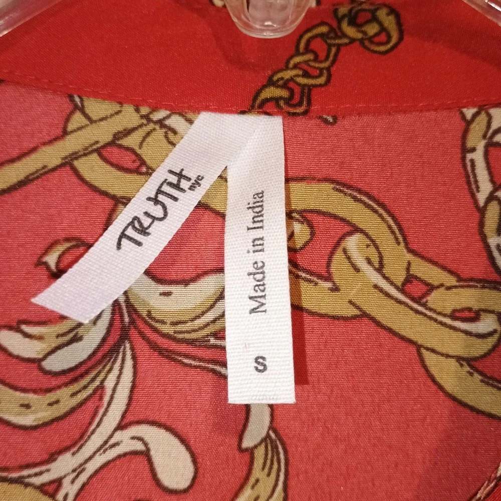 Truth Small VERSACE Inspired Chain Print Hi‎ Low Shirt Dress Tunic Red Gold S - Picture 11 of 15